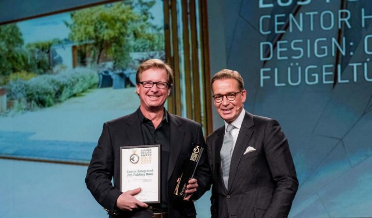 Centor celebrates after being named the best product in the Building & Elements category at the German Design Awards.