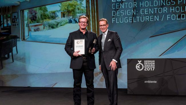 Centor was presented a Gold German Design Award for its award-winning bifold door with integrated insect scree and sunblind