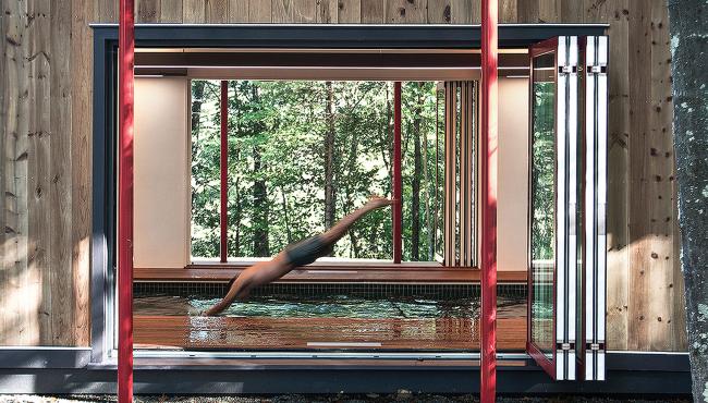 Integrated bifold doors allow this structure to be functional during any season