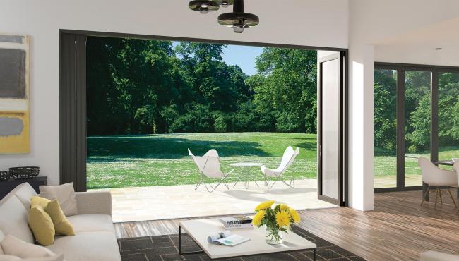 345 Folding Patio Door has no visible hardware for uninterrupted views to outside