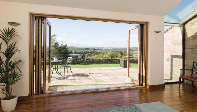 Centor folding doors outlooking magnificent views of the Yorkshire Dales National Park