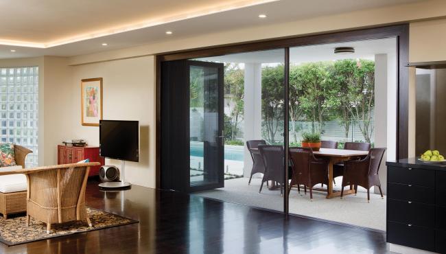 Award winning Centor Integrated bifold doors with retractable insect screen built into the frame