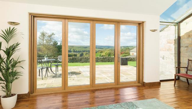 Centor Integrated Folding doors can be specified with European Oak on the interior to help add warmth and texture to your home